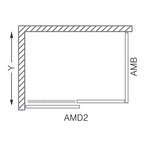 Nákres sprchových dverí AMD2 a ľavej bočnej steny AMB_L