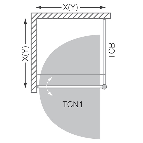 Nákres sprchových dverí TCN1 a bočné steny TCB_L