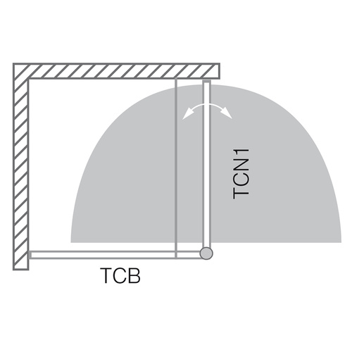 Nákres sprchových dverí TCN1 a pravej bočnej steny TCB_P