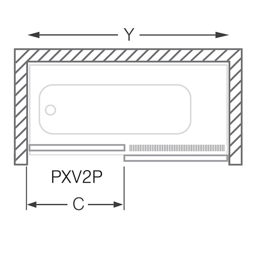 Nákres pravých posuvných dverí v nice s otváraním doprava PXV2P